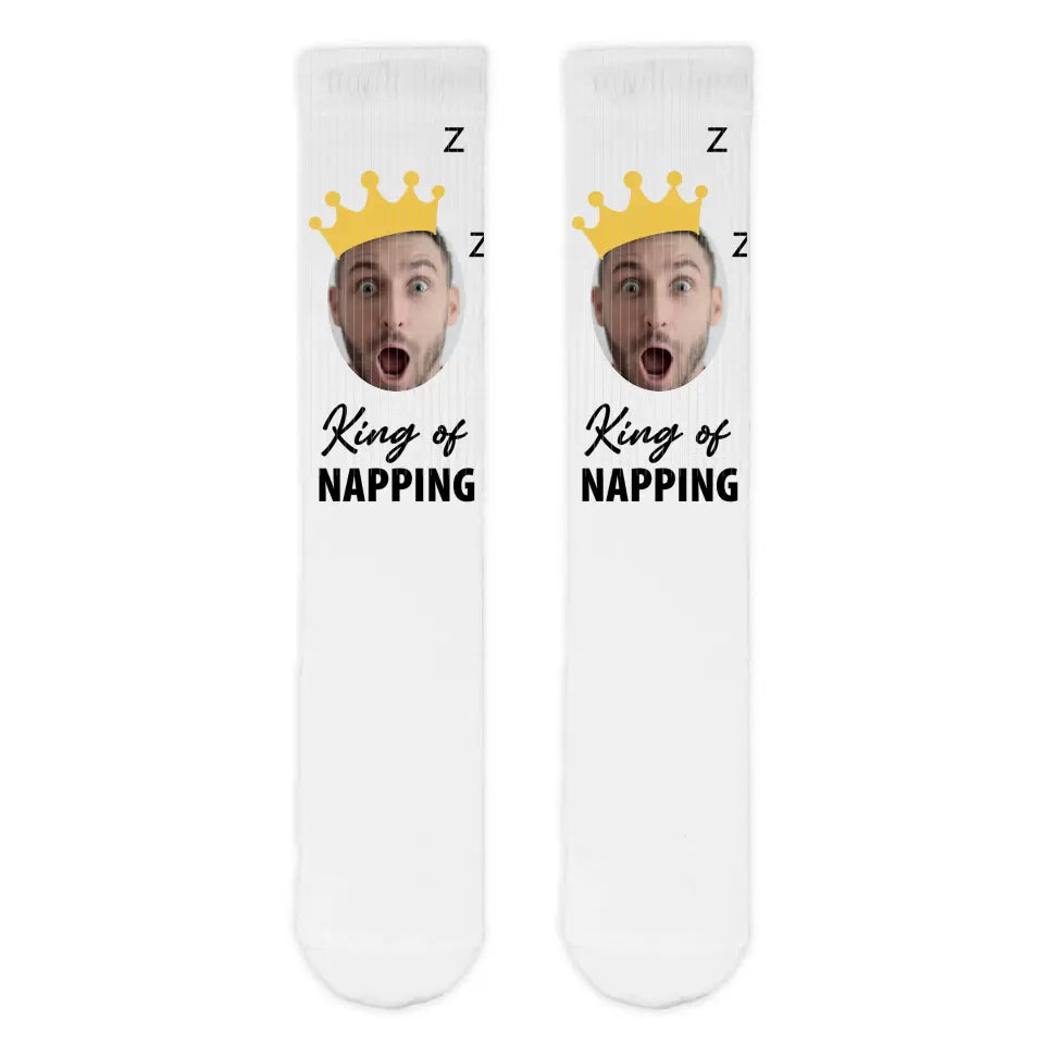 King of Napping Father's Day Personalised Face Sports Socks